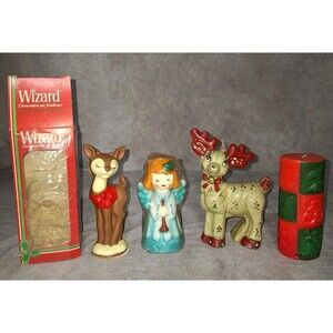 3 Gurley? Style Candles & 1 Wizard Air Freshner- Rudolph,  Reindeer, Angel,  Wax